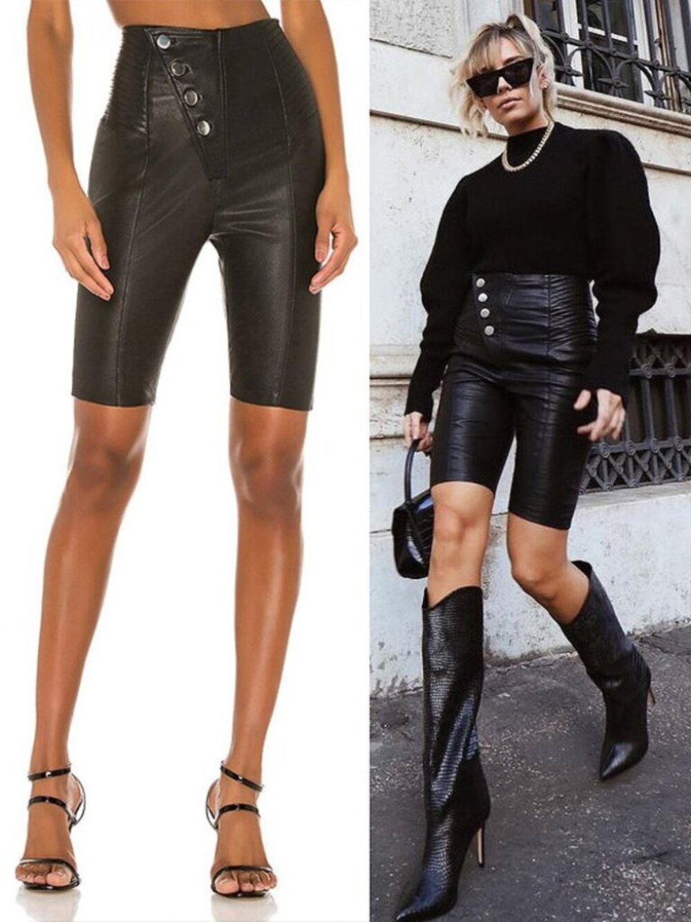 💥💥HOT ITEM!💥💥100% Genuine Leather High Rise Skinny Moto Shorts in Black